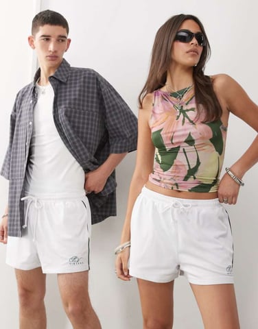 Reclaimed Vintage unisex airtex shorter length festival shorts in white