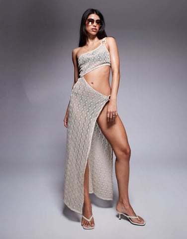 ASOS DESIGN Rina raffia flower maxi beach dress in white
