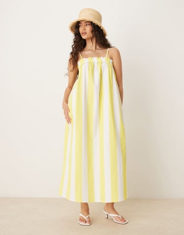 ASOS DESIGN poplin trapeze maxi dress in yellow stripe