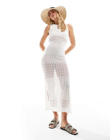 Accessorize maxi crochet detail dress in cream