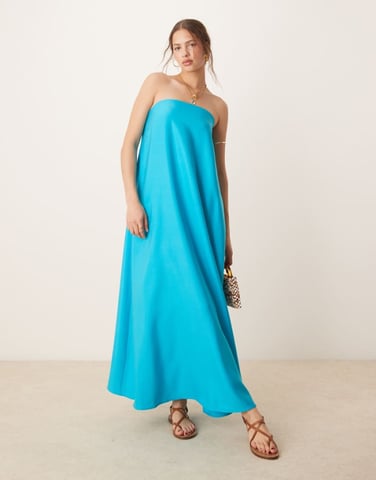 ASOS DESIGN cupro bandeau maxiklänning i turkos