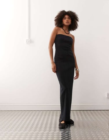 COLLUSION bandeau maxi dress in black pointelle