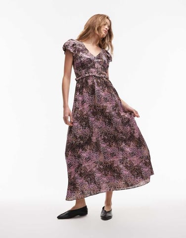 & Other Stories maxi dress with tier hem and ruffle sleeves in abstract print