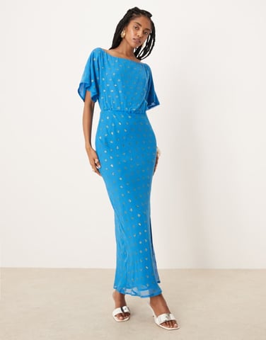 Never Fully Dressed Tilly metallic plisse maxi dress in blue