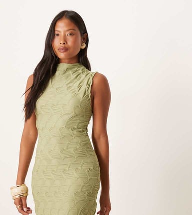 Vila Petite textured jersey maxi dress in sage green