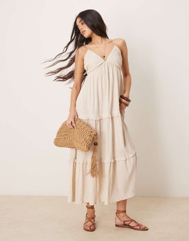 ASOS DESIGN krinklad cami maxiklänning i havre