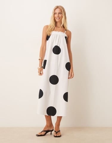 ASOS DESIGN poplin trapeze maxi dress in polka dot