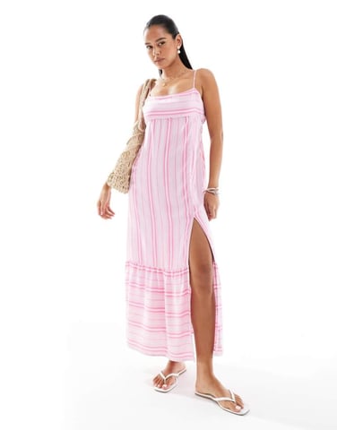Hollister babydoll maxiklänning i rosa randig