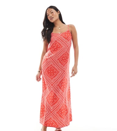 Miss Selfridge Petite strappy scoop neck maxi slip dress in bandana print