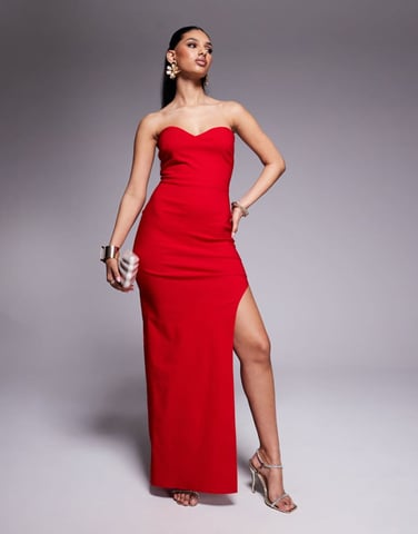 Vesper bengaline sweetheart bandeau maxi dress in red