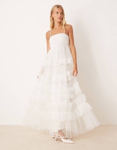 Lace & Beads empire ruffle maxi dress in ivory