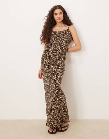 Vila slinky jersey cami maxi dress in leopard print