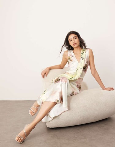 ARRANGE asymmetric panelled maxi dress in mixed floral print