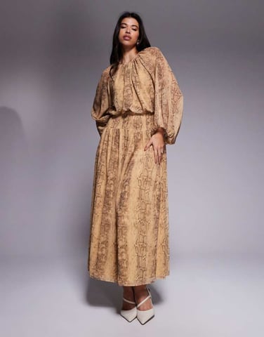 ASOS DESIGN chiffon shirred waist maxi dress in snake print