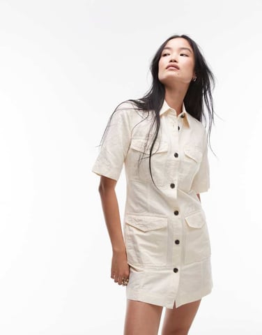ARKET mini shirt dress with front patch pockets in stone