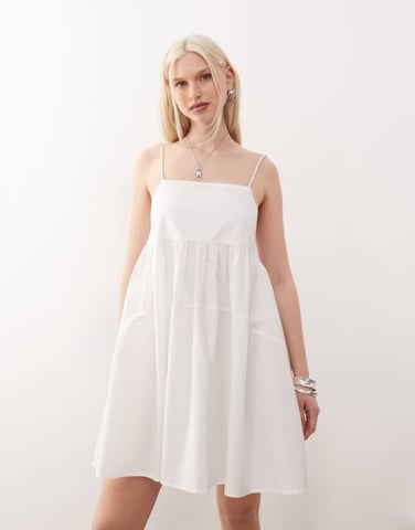 COLLUSION cami mini smock dress in white