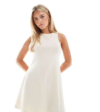 Vero Moda Petite ribbed racer mini dress in cream