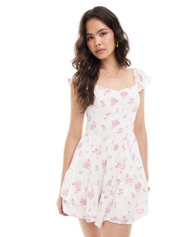 Hollister strapless mini dress in white floral