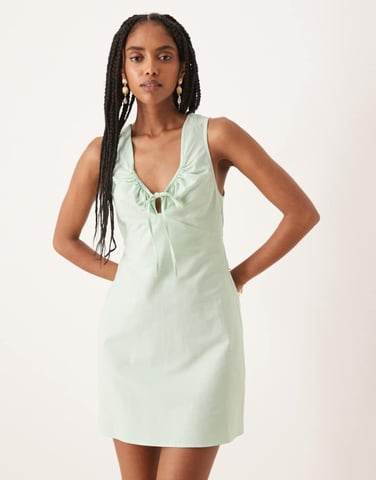 ASOS DESIGN ruched neck mini dress in sage