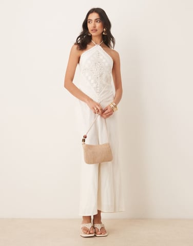 Abercrombie & Fitch halterneck scarf cutout mini dress in white