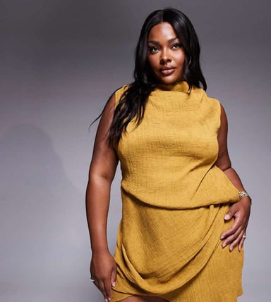 ASOS DESIGN Curve asymmetric drape mini dress in bronze mist