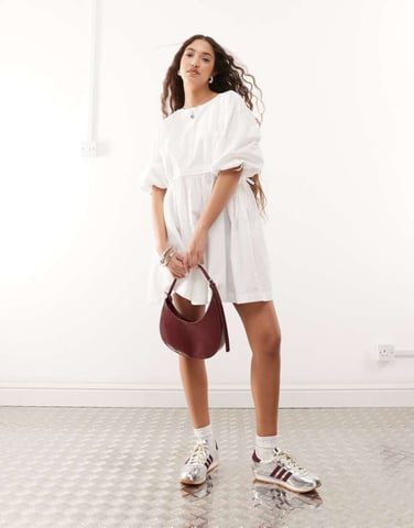 COLLUSION channel detail smock mini dress in white