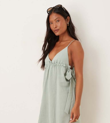 Vila Petite bow detail mini dress in sage green