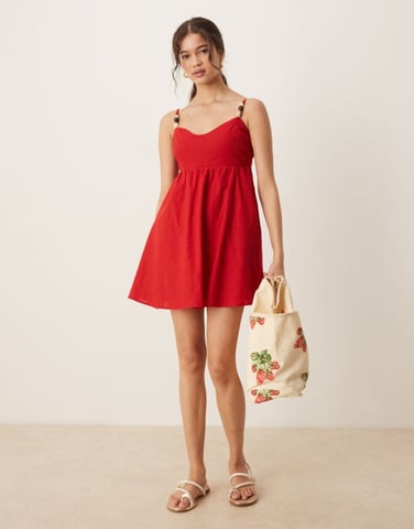 Abercrombie & Fitch spaghetti strap sweetheart neckline babydoll mini dress in red