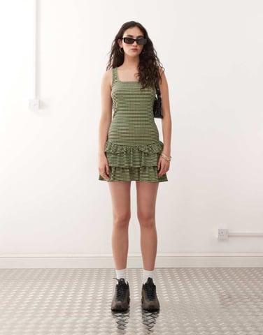 COLLUSION gingham mini dress in green