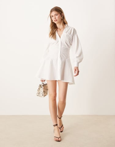 ASOS DESIGN ruched panel mini shirt dress in white
