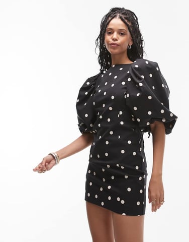& Other Stories mini dress with puff sleeves and low back in spot print