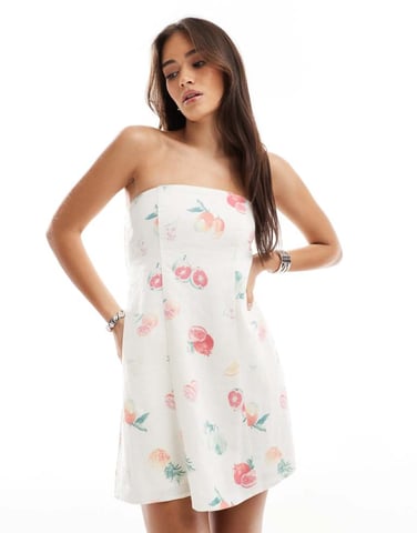 Hollister bandeau linen blend mini dress in fruit print