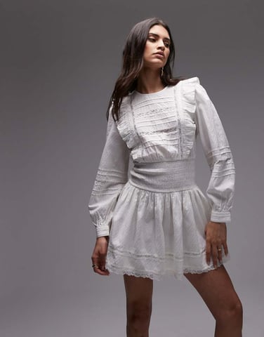 Topshop prarie mini tea dress in white