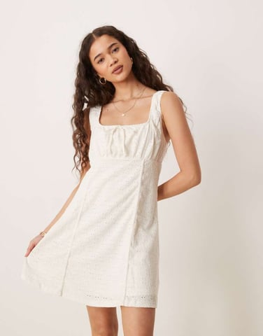 Vila broderie milkmaid style mini dress in white