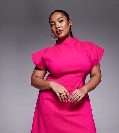 ASOS DESIGN Curve bengalin-miniklänning med slits i stark rosa