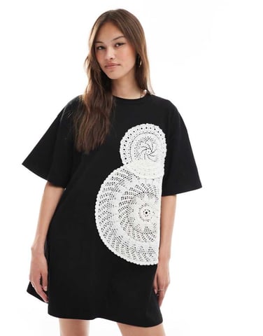 ASOS DESIGN crochet T-shirt mini dress in black