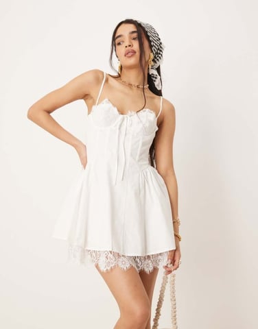 For Love & Lemons Shae lace detail mini dress in white