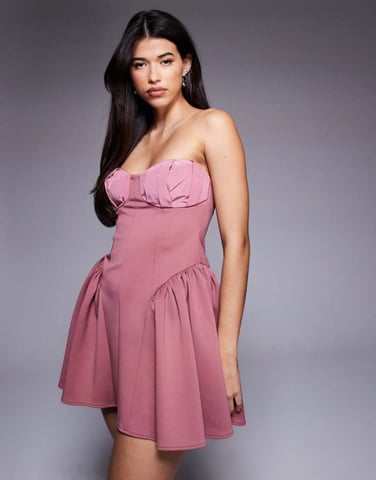 ASOS DESIGN bandeau skater mini dress with contrast cups in blush