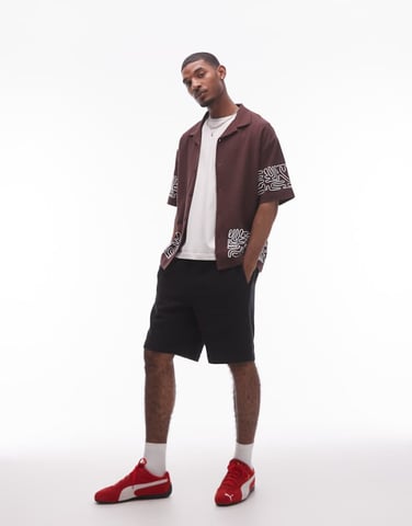 Topman textured bermuda short in black