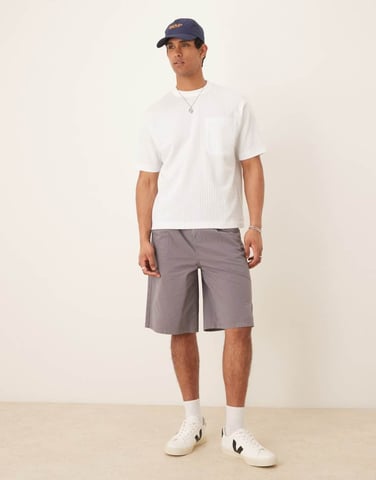 ASOS DESIGN long length pleated shorts in grey