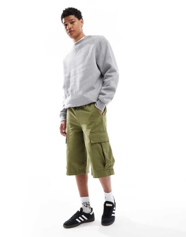 ASOS DESIGN longer length cargo shorts in khaki