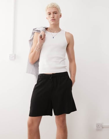 Reclaimed Vintage linen blend short in black