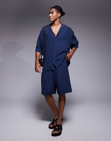 ASOS DESIGN co-ord shorts in long length in navy