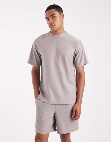 ONLY & SONS plisse pull on short co-ord in grey