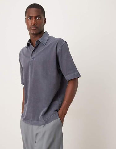 ARKET heavyweight jersey short sleeve polo shirt in dark blue