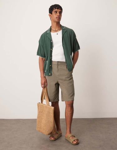 ASOS DESIGN long length pleated shorts in khaki