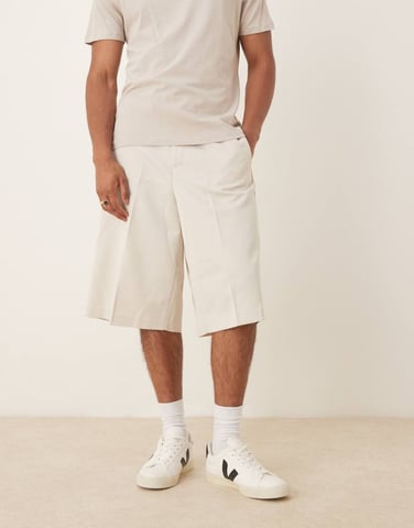 ASOS DESIGN smart co-ord oversized bermuda shorts in stone with elasticated waist