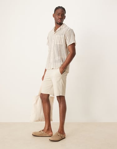 ASOS DESIGN regular length skinny chino shorts in stone