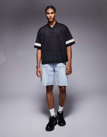 The Couture Club denim carpenter shorts in lightwash blue