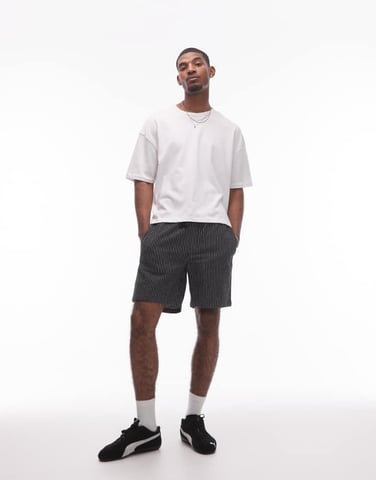 Topman baggy fit texture stripe short in black